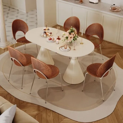 Picture of New Design Oval Dining Table Set: Cream Color, Modern & Classic Style, Minimalist Frame, Opulent Comfort