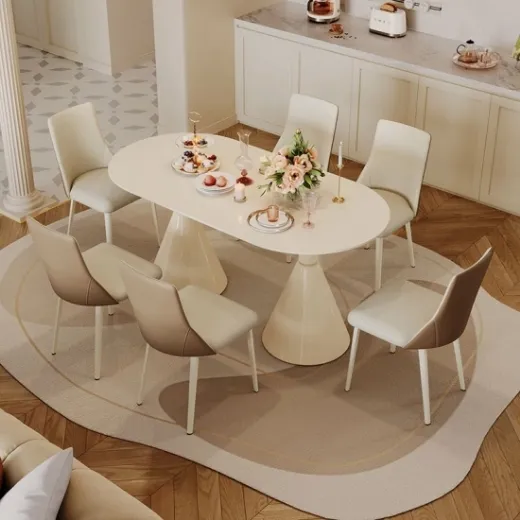 Picture of New Design Oval Dining Table Set: Cream Color, Modern & Classic Style, Minimalist Frame, Opulent Comfort