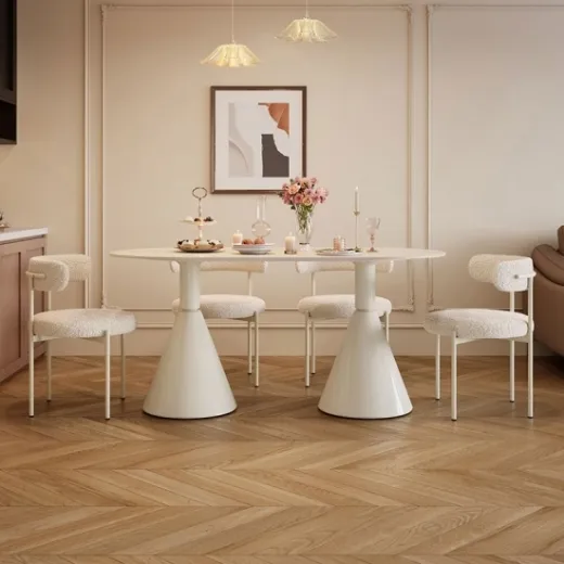 Picture of New Design Oval Dining Table Set: Cream Color, Modern & Classic Style, Minimalist Frame, Opulent Comfort