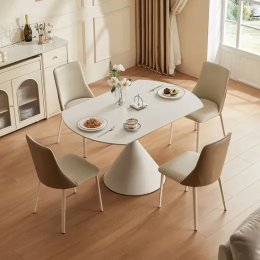 Picture of Retractable Round Dining Table: White Color, Accommodates 6-8, Avant-Garde Base, Modern & Elegant Design