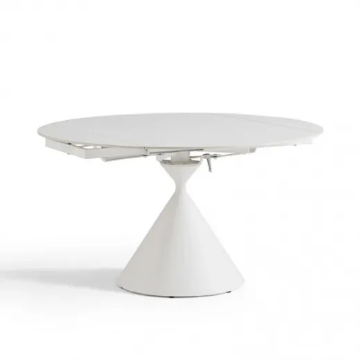 Picture of Retractable Round Dining Table: White Color, Accommodates 6-8, Avant-Garde Base, Modern & Elegant Design