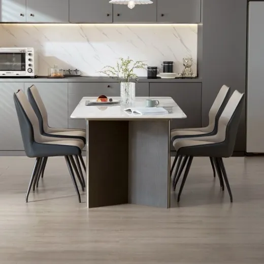 Picture of Modern Square Dining Table and Chairs: Elegant Design, Sleek Profile, Durable Surface, Warm-Sand Color