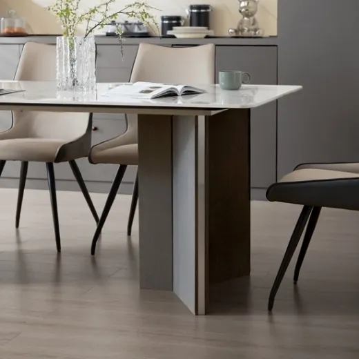 Picture of Modern Square Dining Table and Chairs: Elegant Design, Sleek Profile, Durable Surface, Warm-Sand Color