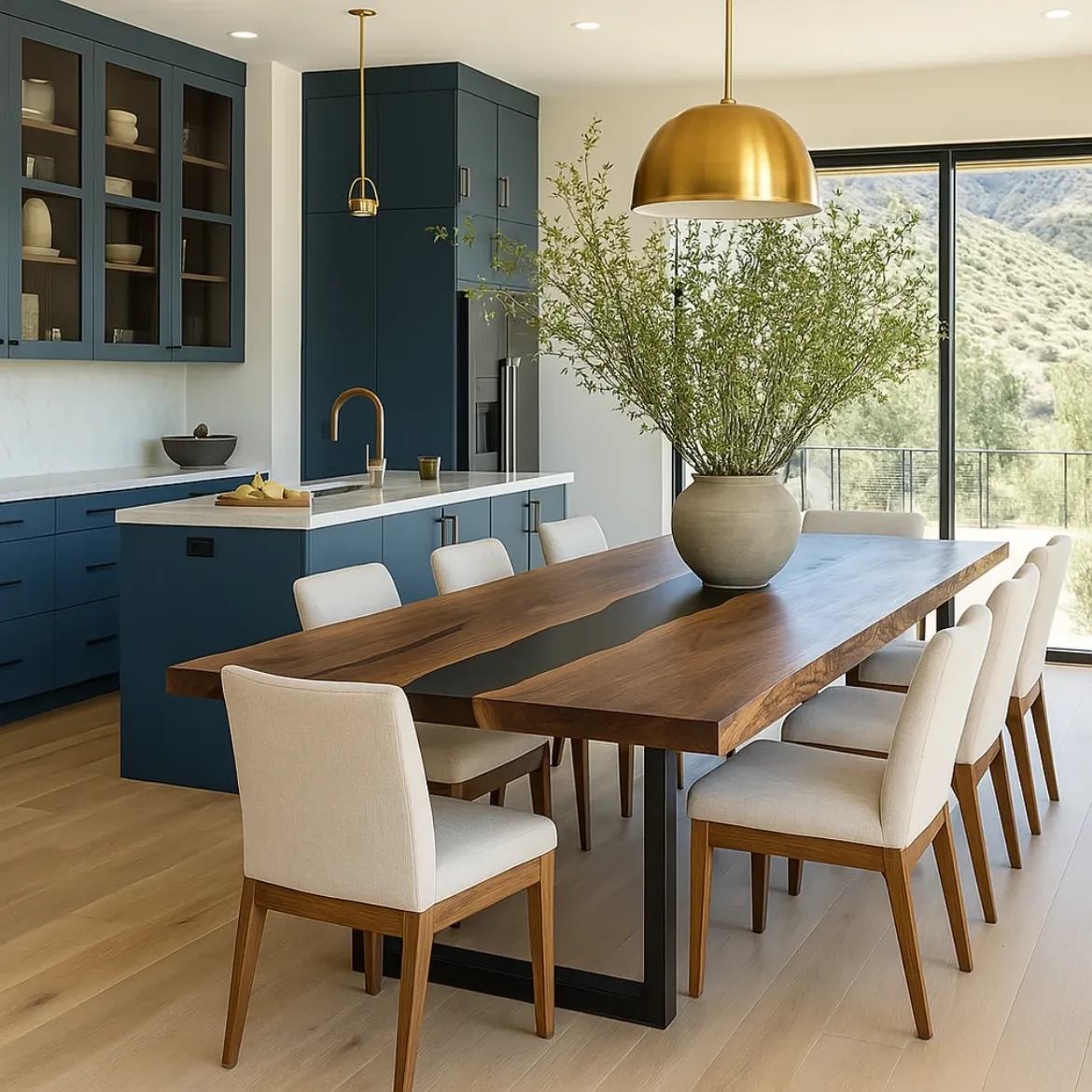 Picture of Handcrafted Dining Table: Elegant Inlay, Modern Touch, Sturdy Supports, Heirloom Quality Statement Piece