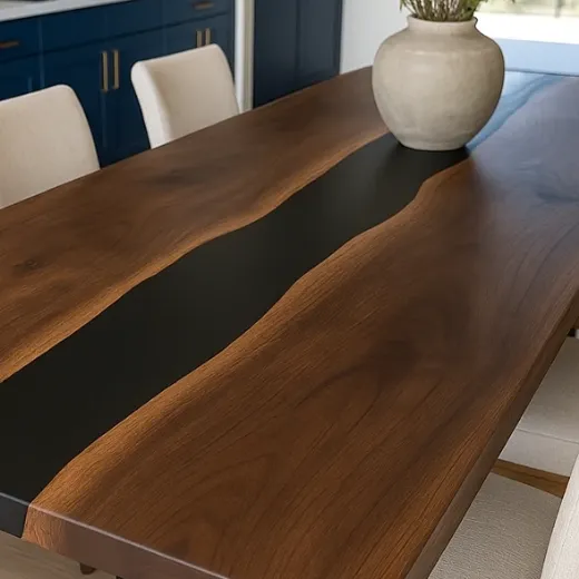 Picture of Handcrafted Dining Table: Elegant Inlay, Modern Touch, Sturdy Supports, Heirloom Quality Statement Piece