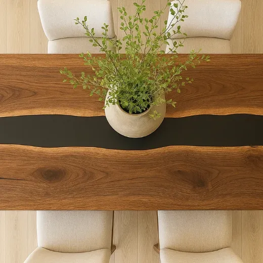 Picture of Handcrafted Dining Table: Elegant Inlay, Modern Touch, Sturdy Supports, Heirloom Quality Statement Piece