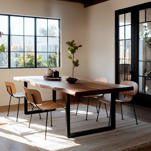 Picture of Live Edge Dining Table: Handcrafted, Natural Beauty, Sturdy Supports, Rustic Charm with Modern Touch