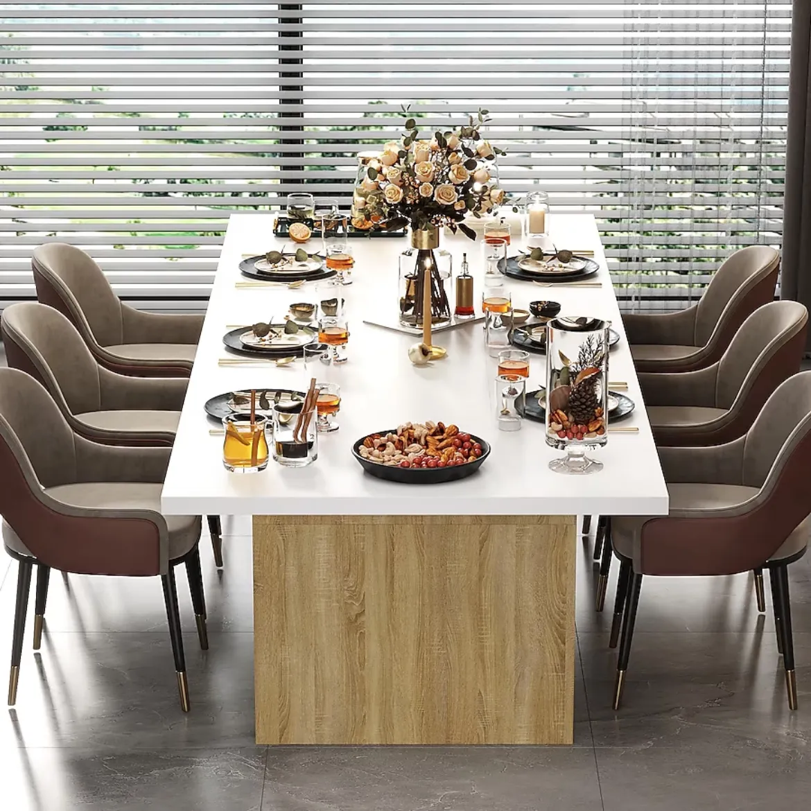 Picture of Contemporary/Modern Dining Table: 118.1-in Length, Spacious 6-8 Seater, Sleek Finish with Textured Accents