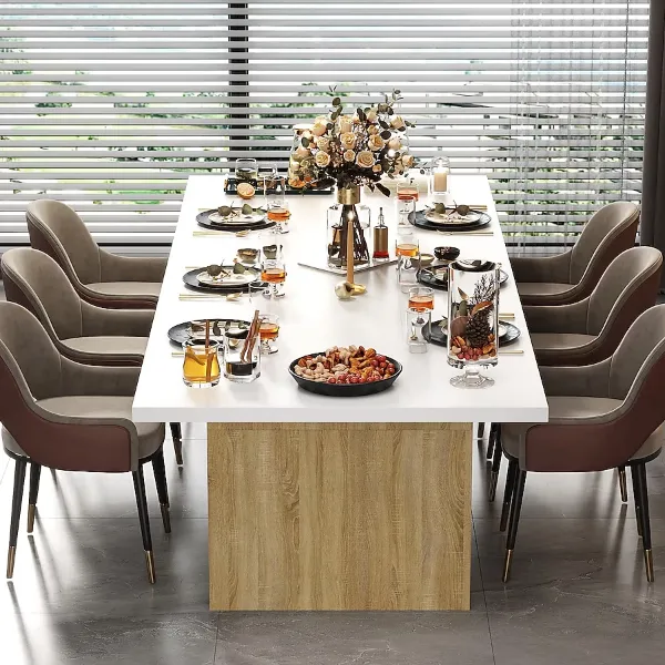 Show details for Contemporary/Modern Dining Table: 118.1-in Length, Spacious 6-8 Seater, Sleek Finish with Textured Accents Picture of Contemporary/Modern Dining Table: 118.1-in Length, Spacious 6-8 Seater, Sleek Finish with Textured Accents