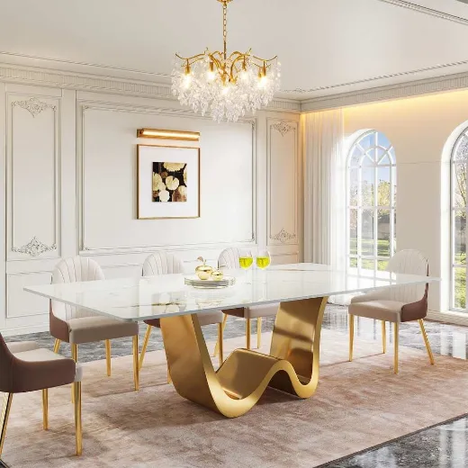 Picture of 79" Dining Table: Luxury Modern Kitchen Table, Unique Katakin Pattern, W-Shaped Base, Seats 8-10