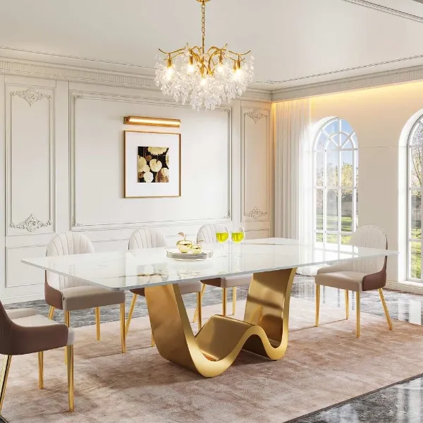 Show details for 79" Dining Table: Luxury Modern Kitchen Table, Unique Katakin Pattern, W-Shaped Base, Seats 8-10 Picture of 79" Dining Table: Luxury Modern Kitchen Table, Unique Katakin Pattern, W-Shaped Base, Seats 8-10