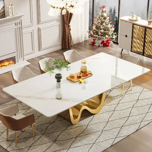 Picture of 79" Dining Table: Luxury Modern Kitchen Table, Unique Katakin Pattern, W-Shaped Base, Seats 8-10