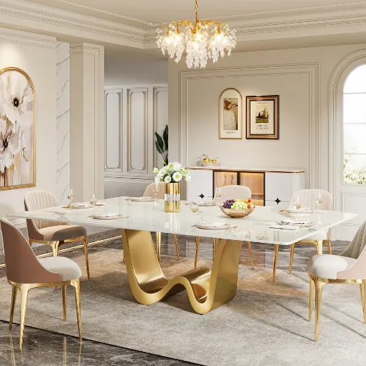 Picture of 79" Dining Table: Luxury Modern Kitchen Table, Unique Katakin Pattern, W-Shaped Base, Seats 8-10