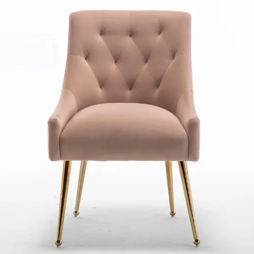Picture of Modern Glam Dining Chair Set of 8: Tufted, Supportive Back, Pink, Sturdy Gold-Colored Legs