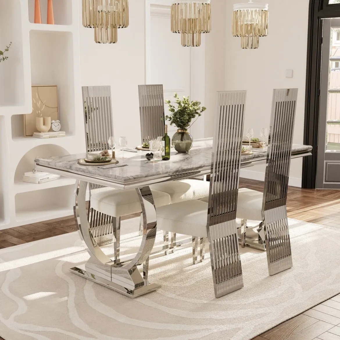 Picture of Modern Glam Dining Chair Set of 8: Tufted, Supportive Back, Pink, Sturdy Gold-Colored Legs