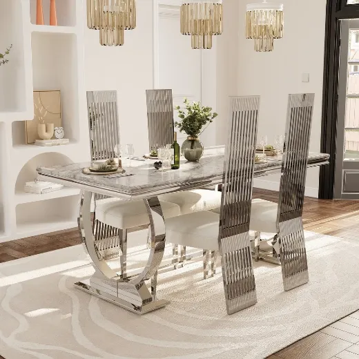 Picture of Modern Glam Dining Chair Set of 8: Tufted, Supportive Back, Pink, Sturdy Gold-Colored Legs