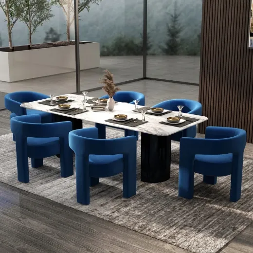 Picture of Modern Glam Dining Chair Set of 6: Open-Back Accent, Unique Arched Base, Navy