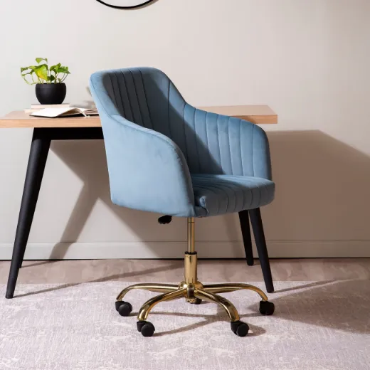 Picture of Luxurious Adjustable Office Chair: Light Blue, Plush, Sleek Armrests, Swivel, Gold-Glide Wheels