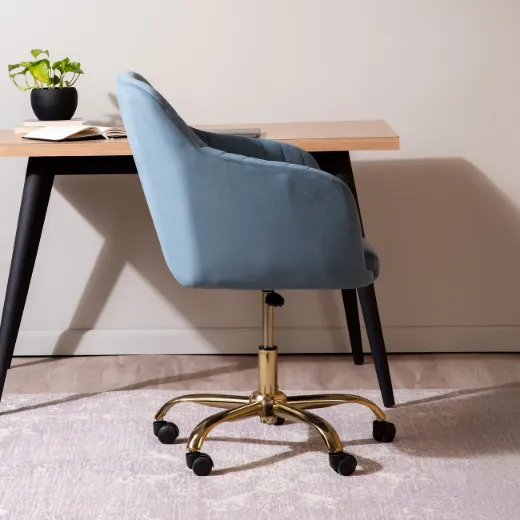 Picture of Luxurious Adjustable Office Chair: Light Blue, Plush, Sleek Armrests, Swivel, Gold-Glide Wheels