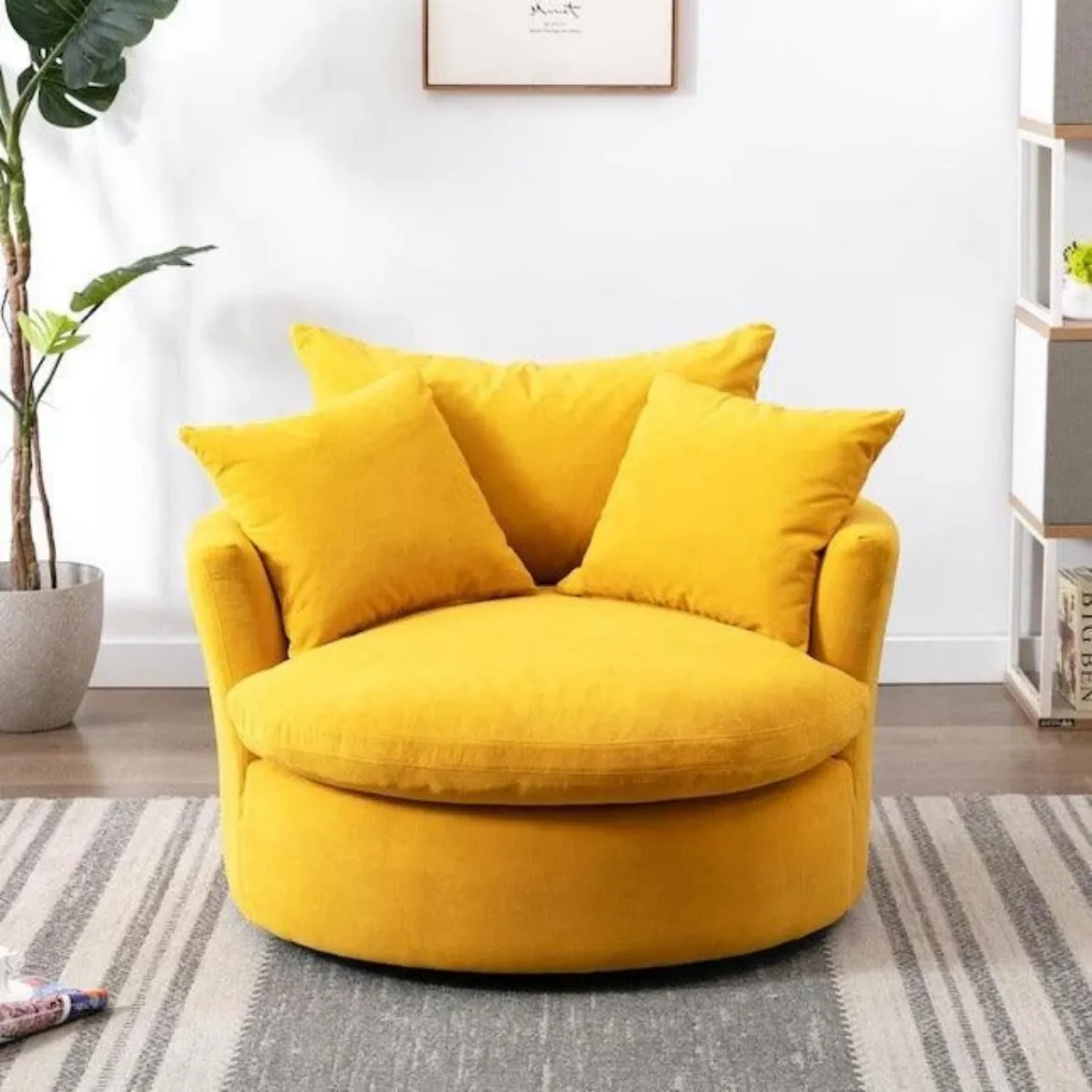 Picture of Wide Down Cushion Barrel Chair: Plush Velvet, Vibrant Yellow Hue, Luxurious Comfort for Your Room