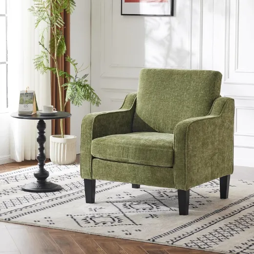 Picture of Olive Green Accent Chair: Mid-Century Modern Design, Plush Chenille, Ergonomic Comfort