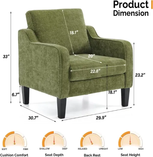 Picture of Olive Green Accent Chair: Mid-Century Modern Design, Plush Chenille, Ergonomic Comfort