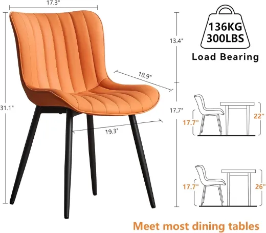 Picture of Mid-Century Modern Dining Chairs: Set of 2, Camel Faux Leather, Armless, Stylish & Ergonomic for Dining & Guest Areas