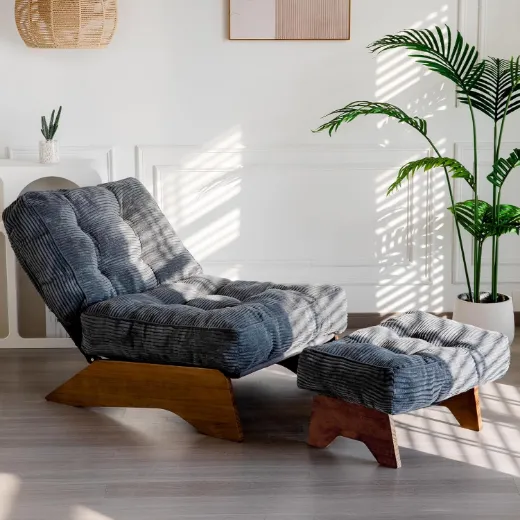Picture of Adjustable Accent Chair with Ottoman: Tufted, Dark Grey Upholstery, Modern Lounge Set