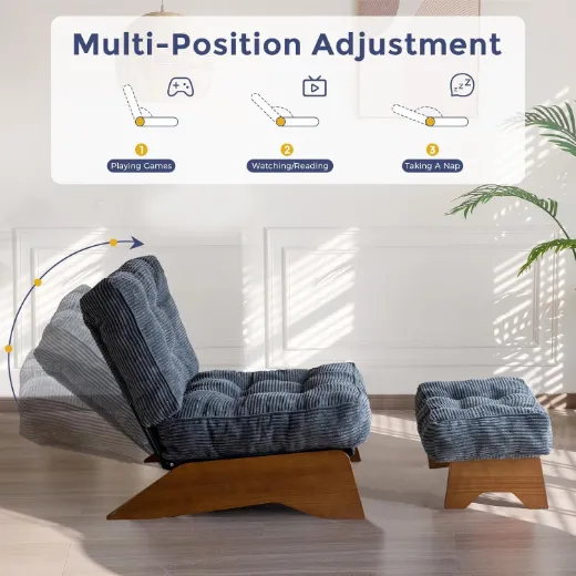 Picture of Adjustable Accent Chair with Ottoman: Tufted, Dark Grey Upholstery, Modern Lounge Set