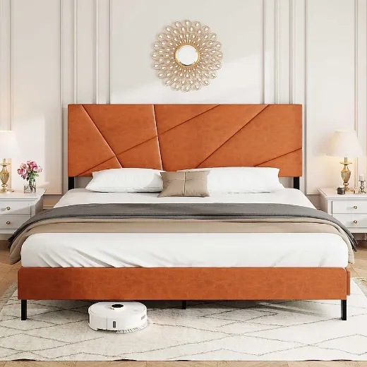 Picture of King Size Metal Bed Frame: Antique Brown Upholstered, Modern & Versatile Design, 800 lbs Capacity, Easy Assembly, No Box Spring Required