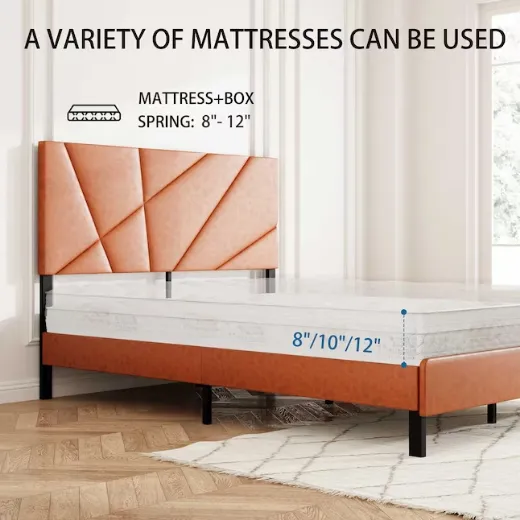 Picture of King Size Metal Bed Frame: Antique Brown Upholstered, Modern & Versatile Design, 800 lbs Capacity, Easy Assembly, No Box Spring Required