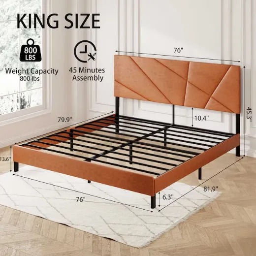 Picture of King Size Metal Bed Frame: Antique Brown Upholstered, Modern & Versatile Design, 800 lbs Capacity, Easy Assembly, No Box Spring Required