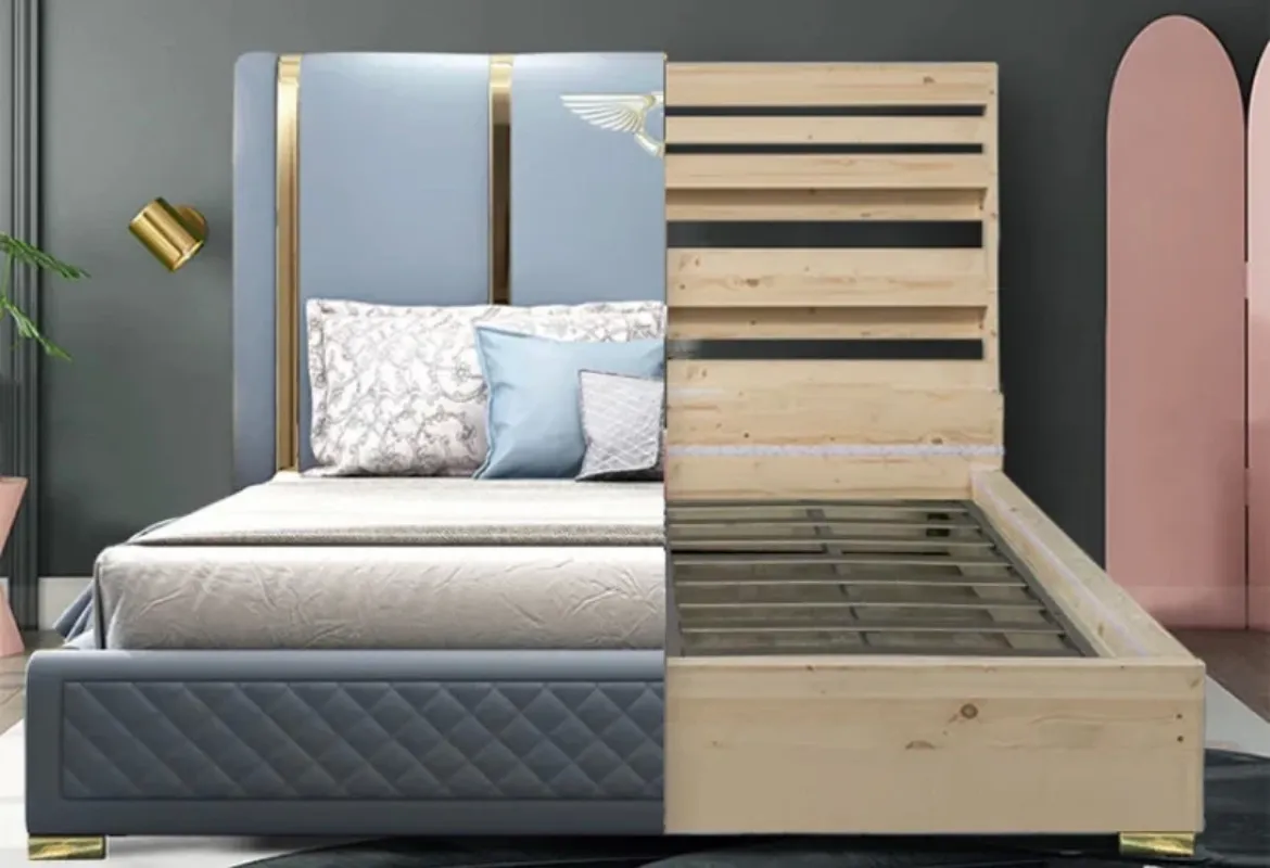 Picture of White Modern Double Bed: Leather & Metal Design with Storage, Comfortable, Beech Wood Frame