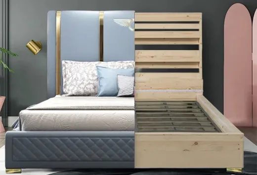 Picture of White Modern Double Bed: Leather & Metal Design with Storage, Comfortable, Beech Wood Frame