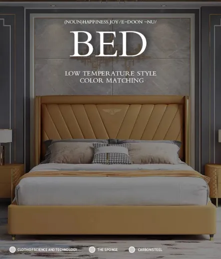 Picture of Luxury Double Bed: Modern European Design, Solid Wood Frame, Leather Upholstery with Storage, Custom Color