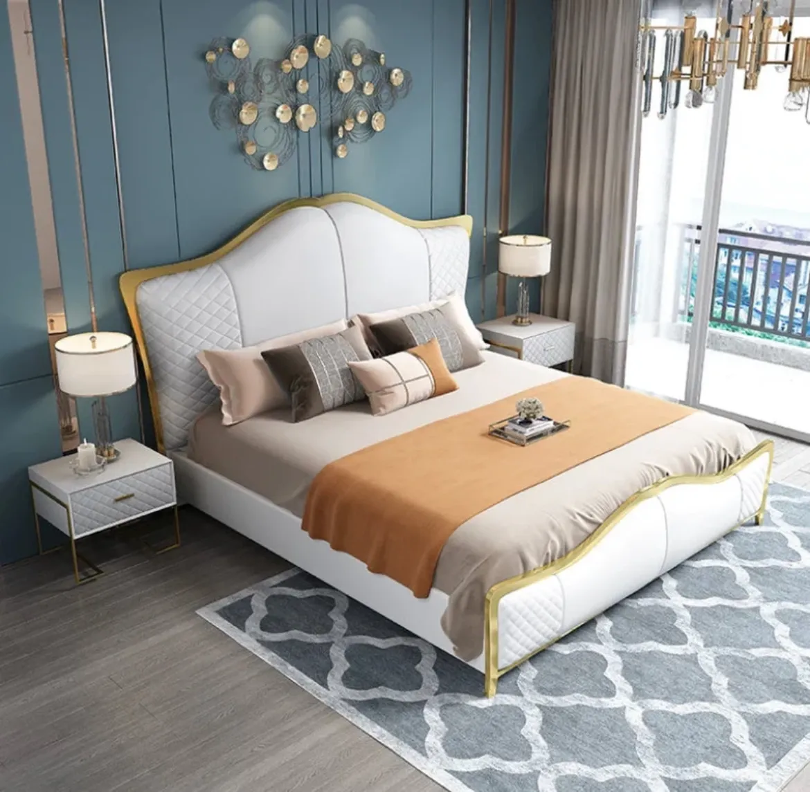 Picture of Italian Light Luxury Queen Size Bed: Modern Leather Upholstery, Solid Wood Frame, Integrated Storage, Elegant Design