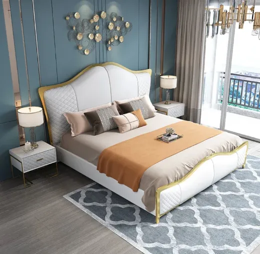 Picture of Italian Light Luxury Queen Size Bed: Modern Leather Upholstery, Solid Wood Frame, Integrated Storage, Elegant Design