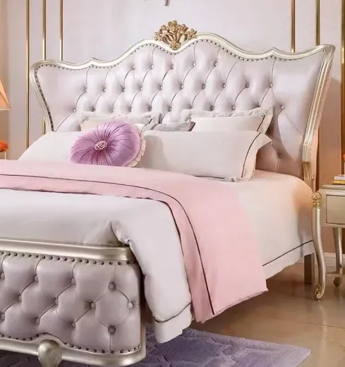 Picture of King Size Bed: Antique Style European Design, Solid Oak Wood Frame with Bookcase Headboard, Adjustable Feature, Baroque Appearance