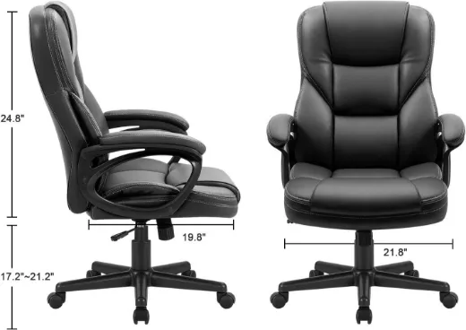 Picture of High Back Executive Office Chair: Adjustable Swivel, Lumbar Support, Black Faux Leather, 300 lbs Capacity