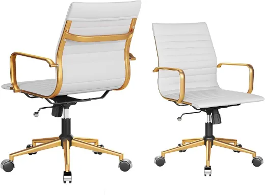 Picture of Ergonomic Office Chair: Adjustable Swivel, Mid-Back, White & Gold, Heavy-Duty Computer Task Chair with Lumbar Support