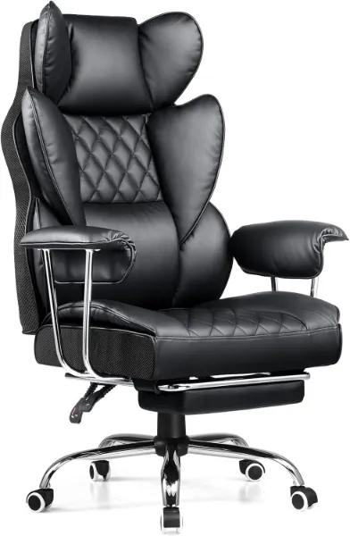Show details for Big and Tall Office Chair: High Back, Ergonomic Design, Footrest, Lumbar Support, Black Leather-Style Picture of Big and Tall Office Chair: High Back, Ergonomic Design, Footrest, Lumbar Support, Black Leather-Style