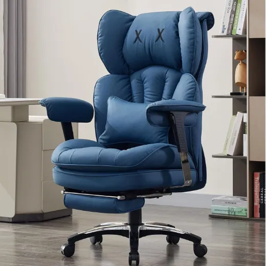 Picture of Big and Tall Office Chair: Ergonomic, High Back, Footrest, Adjustable Arms, Wide Seat, Blue