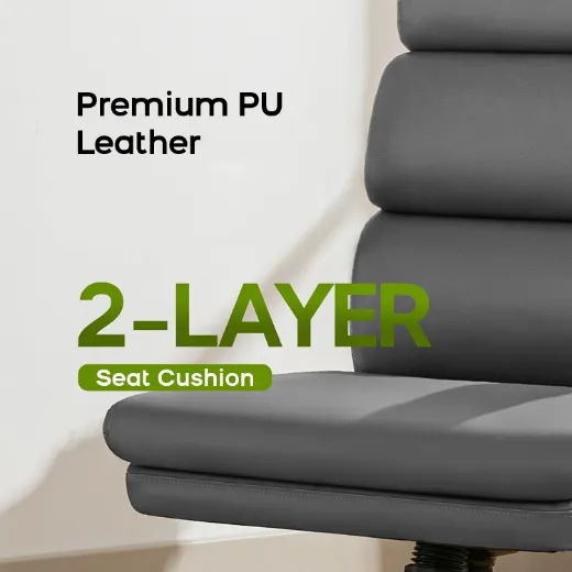 Picture of Adjustable Desk Chair: Mid-Back Executive, Ergonomic, Padded Flip-Up Armrest, Grey Faux Leather