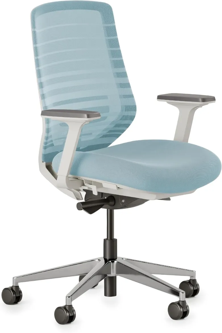 Picture of Ergonomic Office Chair: Adjustable Lumbar Support, Breathable Mesh Backrest, Smooth Wheels, Light Blue