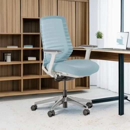 Picture of Ergonomic Office Chair: Adjustable Lumbar Support, Breathable Mesh Backrest, Smooth Wheels, Light Blue