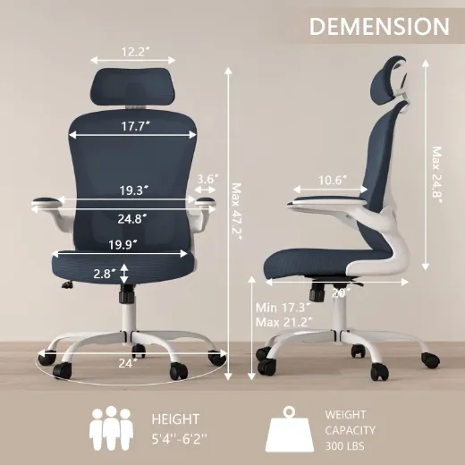 Picture of High Back Ergonomic Office Chair: Adjustable with Lumbar Support, Headrest, Breathable Mesh, Flip-Up Armrests, Dark Gray