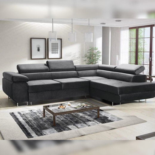 Picture of Corner Sofa: Graphite Velour, Sleep Function & Storage - A&OLS35