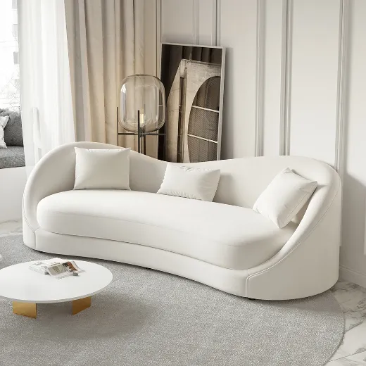 Picture of Solid Wood Frame, Luxurious Upholstery: The Ultimate 84" Off-White Velvet Love Chair Sofa for Modern Living Spaces