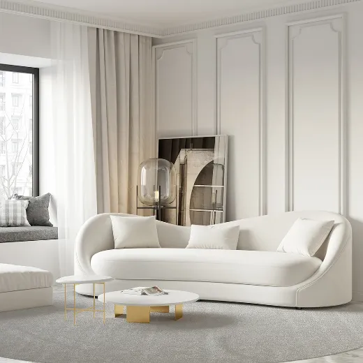 Picture of Solid Wood Frame, Luxurious Upholstery: The Ultimate 84" Off-White Velvet Love Chair Sofa for Modern Living Spaces