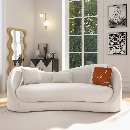 Picture of Solid Wood Frame, Luxurious Upholstery: The Ultimate 84" Off-White Velvet Love Chair Sofa for Modern Living Spaces